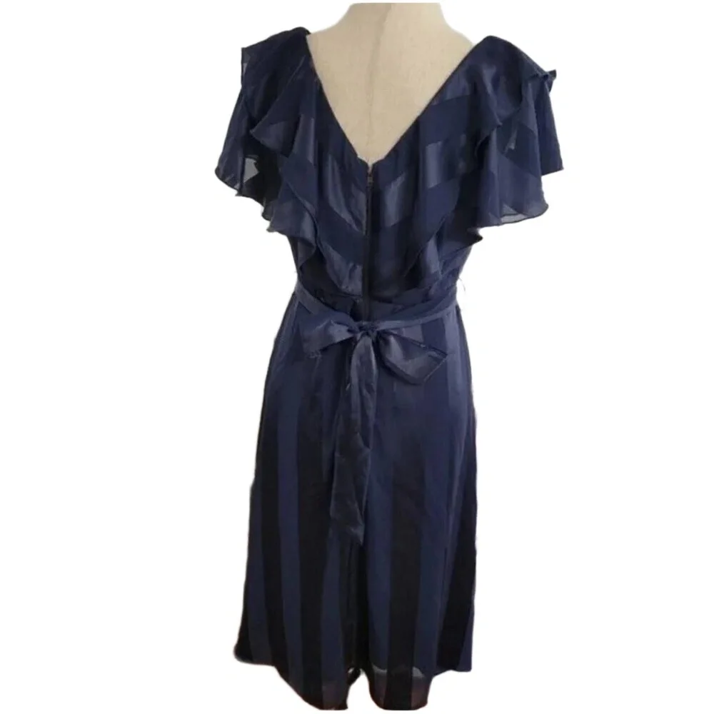 Elizabeth Crosby Navy Ruffle V-Neck Ana Dress size Medium